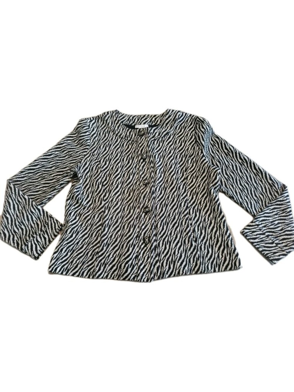 Charter Club Button-up Blazer Jacket Women Size M Black White Zebra Print